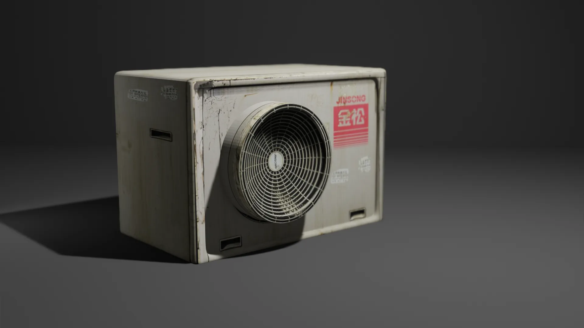A worn air-conditioner unit, product render