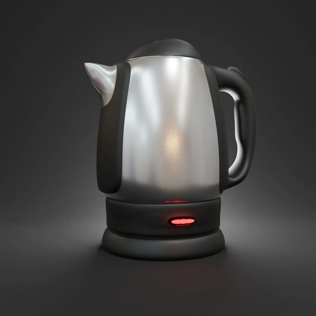 A stainless-steel kettle on a grey stage