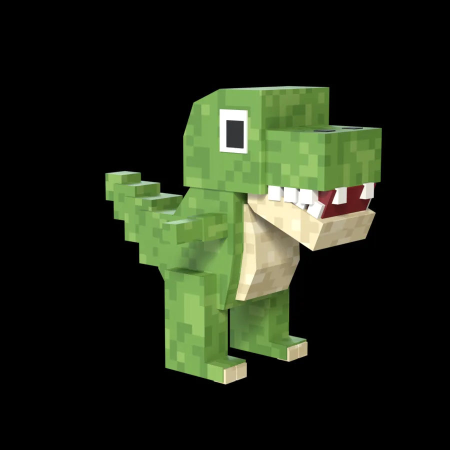 The voxel T-Rex, rendered from the Blender toolchain