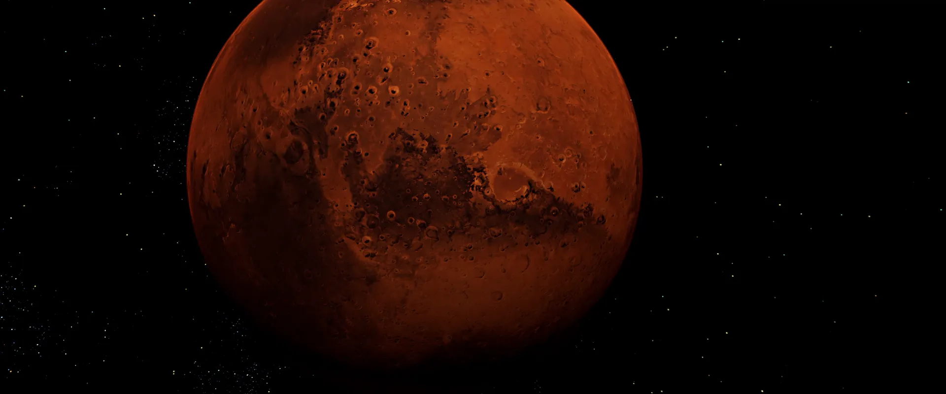 Mars from orbit: the red planet alone in the dark