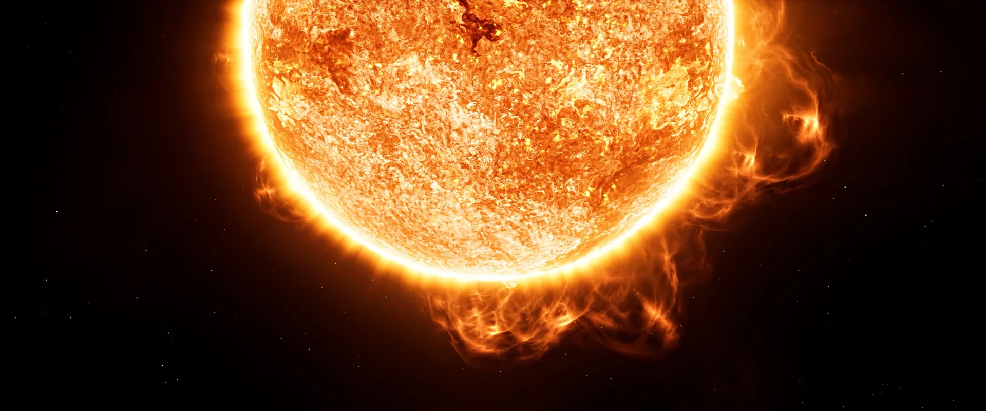 The Sun from space: the star on the far wall, prominences lifting off its limb