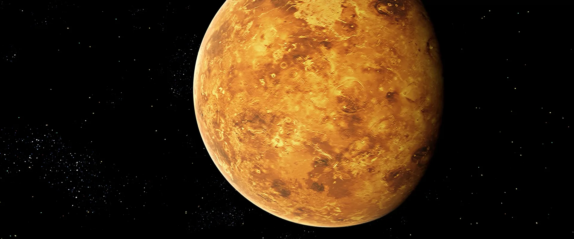 Venus from orbit: the yellow globe, lit from one side