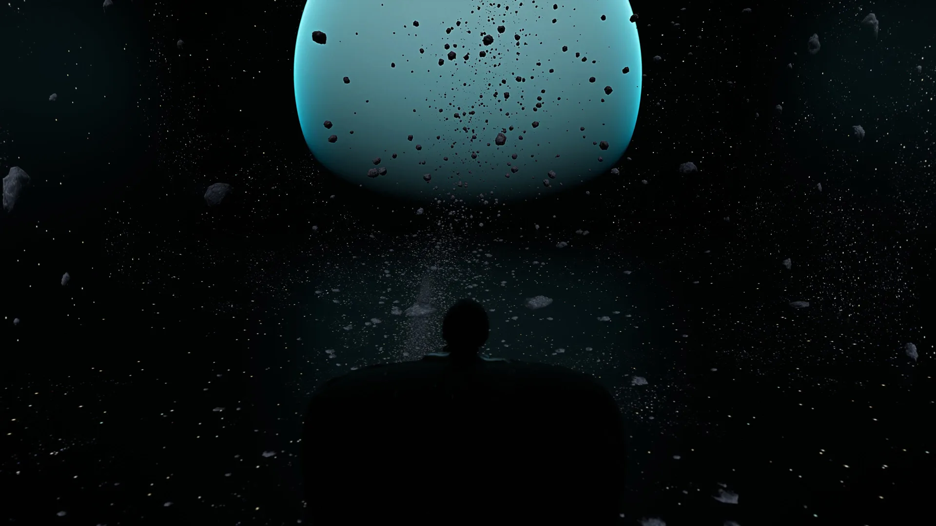Uranus in the room: a pale cyan disc flecked with dark debris