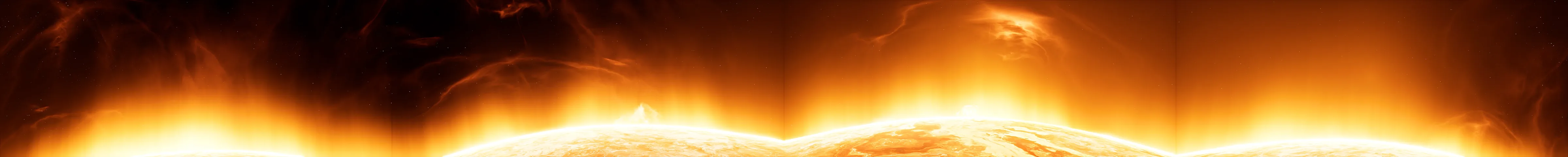 Sun surface panorama: the plasma horizon, prominences lifting off the limb